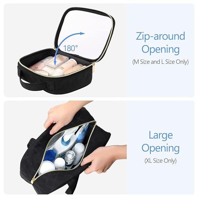 PACKISM Clear Makeup Bag Combo Pack, 1 TSA Approved Medium & Large/XL for Checked Luggage, Clear Toiletry Bag with Handle, Water-resistant Travel Essentials Organizer, Black