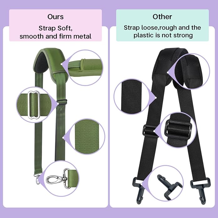 60 Inch Shoulder Strap with Removable Ultra-Thick Pad，Adjustable Buckles and Metal Hooks