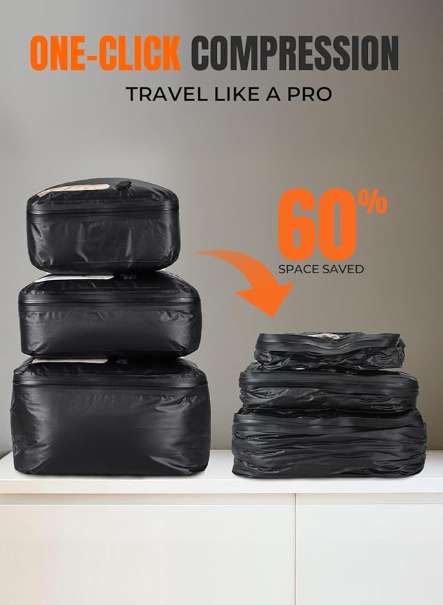 Vacuum Bags for Travel with Wireless Pump, 180° Open Zipper, IP67 Waterproof, Reusable Space Saver Compression Bags for Home Storage, Backpack, Suitcase(3 Pack + Pump)