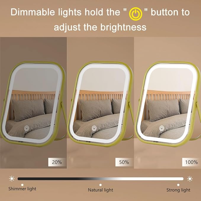 YEKKOPT Rechargeable Vanity Mirror with Lights, Lighted Makeup Mirror with Lights,Smart Touch Control Dimmable 3 Modes Light