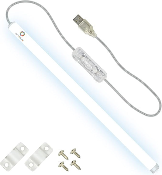 TrueColor USB LED Under Cabinet Light Bar, Frosted Cover, 18 in, Daylight | Easy install, adhesive & mounting brackets included, 100,000 hr lifetime, backlight for monitors, TVs & more