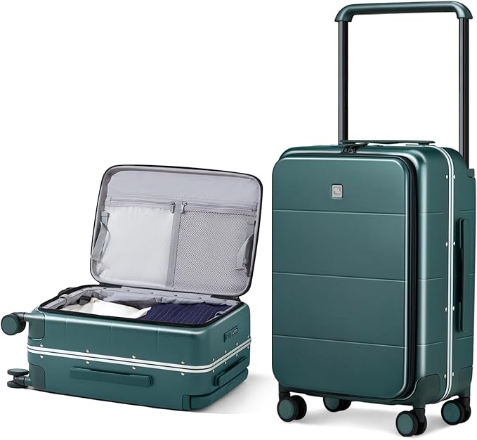 Hanke Top Opening 24 Inch Luggage with Spinner Wheels, Aluminum Frame All-PC Hard Shell Medium Suitcase, Trunk Wide Handle Luggage for Travel, TSA Checked-Medium(Blackish Green, 69L)