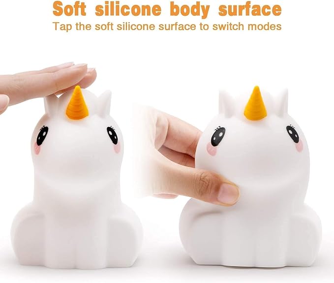 Animal-shaped Big Night Light for Children/Adult, Rechargeable LED Soft Silicone (BPA Free) Bedside Lamp, Adjustable Brightness and 9 Colors by Touch Control & Remote Control (Big Unicorn)