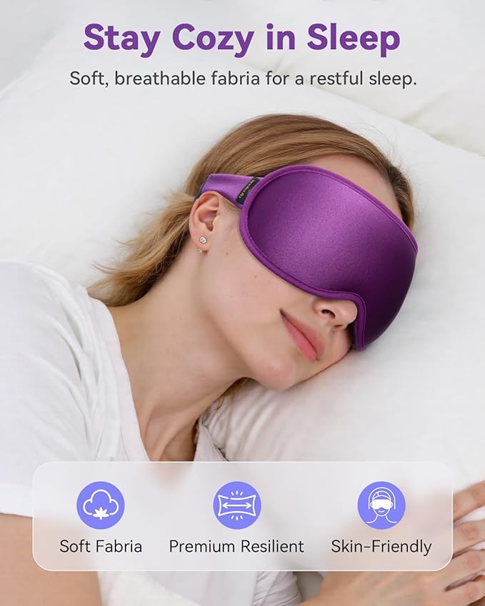 Weighted Blackout Sleep Mask for Women, 3D Contoured Zero Eye Pressure, Lash-Friendly Deep Eye Cups, Adjustable Slide Buckle Strap, Self-Care & Relaxation Gift for Her (Purple)