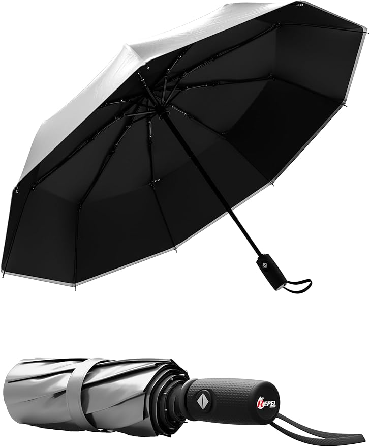 REPEL Windproof Travel Umbrella - Compact & Withstands Winds up to 85MPH , Strongest Premium Auto Folding Umbrella for Rain and Sun - Durable, Light & Portable for Women & Men , Fits Backpack & Cars