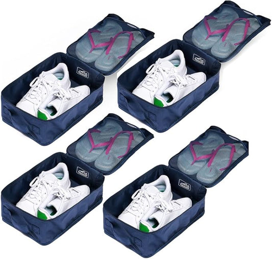Travel Shoe Bags, Foldable Waterproof Shoe Pouches Organizer-Double Layer (4 Navy Shoe Bag)