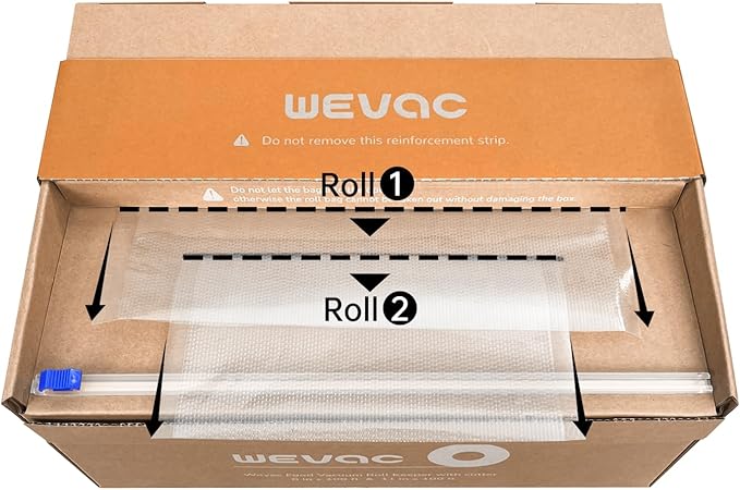 Wevac 8''x100' & 11''x100' 2 Rolls Food Vacuum Seal Roll Keeper with Cutter, Ideal Vacuum Sealer Bags for Food Saver, BPA Free, Commercial Grade, Great for Storage, Meal prep and Sous Vide (Pack of 2)