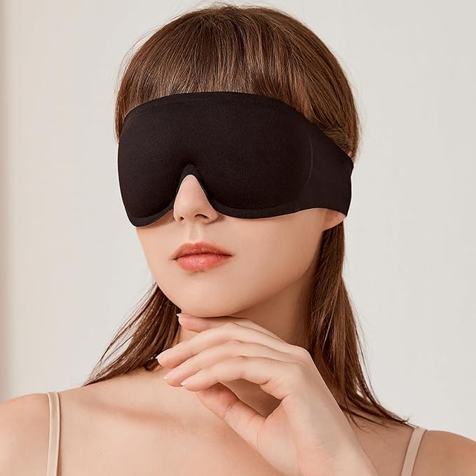 Minimalist Design Eye Sleep Mask, Non-Adjustable and Comfortable Headband Over Ears w/o Side Buckles (Black)