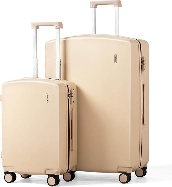 Hanke Hard Shell Luggage Sets 2 Pieces, Carry On and Checked Luggage Sets with Spinner Wheels, Durable PC Hardside Rolling Suitcase for Travel (20/28 Inch, Cuba Sand)