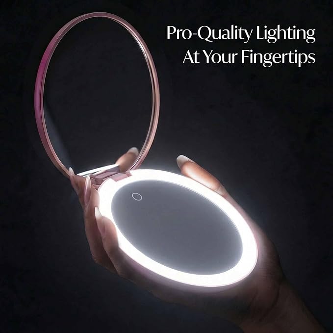 Fancii Taylor LED Lighted Travel Makeup Mirror, Rechargeable, 10x /1x Magnifying, Tru-Glow Lighting System, XL Large 5” Wide | Compact Mirror for Purses (Berry Lemonade)