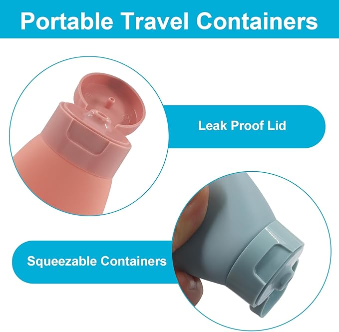3pcs Travel Bottles - 60ml Leakproof & Squeezable Refillable Containers for Toiletries, Shampoo & Lotion (Solid Color)