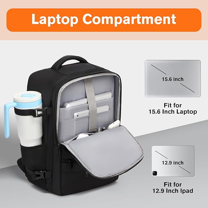 Smart Suitcase-style Laptop Backpack, 25L / 35L Practical Travel Bag for Work, Leisure & Flight, Luggage-Style Commuter Pack (All-Black, 25L)