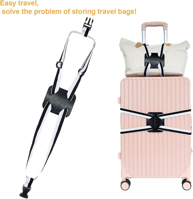 Luggage Straps for Suitcases, Travel Accessories to Connect Two Suitcase, Add A Bag Luggage Strap for Carry On Luggages Adjustable Buckle Belt (White/Black-1pcs)