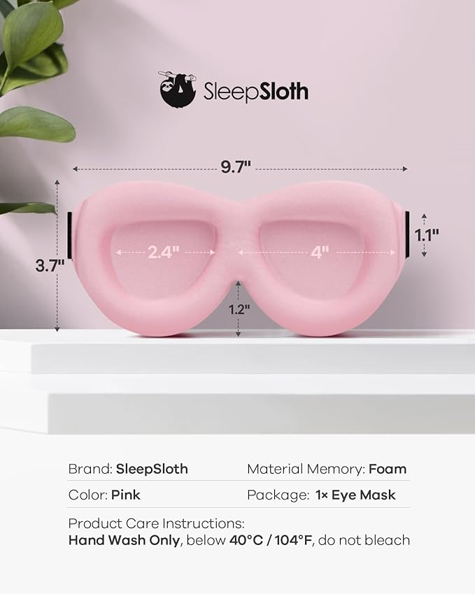 Sleep Eye Mask, 3D Contoured 100% Blackout Eye Mask, Sleep Mask with Adjustable Strap, Night Blindfold for Women Men, Eye Mask for Sleeping, Pink
