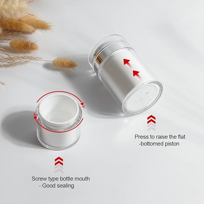 3Pack Airless Pump Jars Mixed(0.5Oz+1.0Oz+1.7Oz) Moisturizer Dispenser Air Pump Container, Vacuum Empty Bottle Essentials Jar