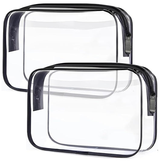 Clear Toiletry Bag, 2 Packs TSA Approved Water resistant Travel Organizer, Airport Airline Travel Essential Carry On Makeup Cosmetic Bags for Women, Black - 2 packs