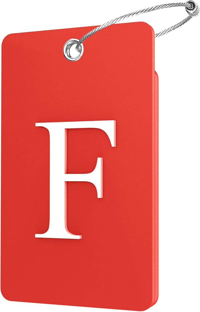 Gostwo 2 Pack Luggage Tags for Suitcases, 26 Initial Letter Travel Luggage Baggage Identification Labels ID Tag Fully Bendable Tags with Stainless Steel Loop (Red) (Letter F)