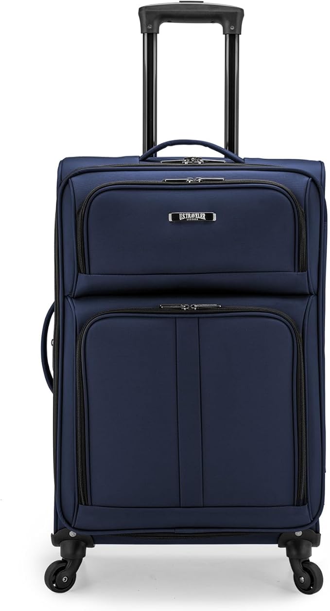 U.S. Traveler Anzio Softside Expandable Luggage with Spinner Wheels, Navy, 26-Inch Medium