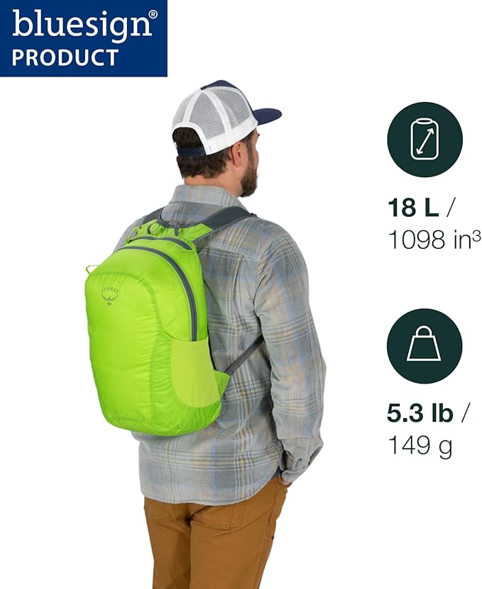 Osprey Ultralight Collapsible Stuff Pack - Lightweight, Packable Travel Backpack — Extra Bag For Travel and Every Day — 18 L Capacity Daypack to Expand Luggage, Tundra Green | Ultralight, Stuff Pack