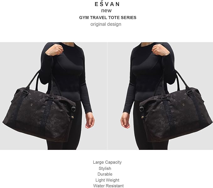 ESVAN Travel Tote Duffel Gym Bag,Weekender Overnight Carry-on Tote Crossbody Bag with Wet Pocket and Trolley Sleeve Upgraded
