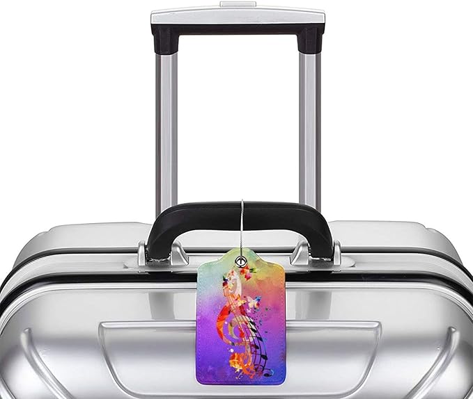 Purple Music 2 Pcs Luggage Tags, Suitcases & Travel Bag Tag Privacy Cover ID Name Label with Stainless Steel Loop Address Card Travel Bag Suitcase