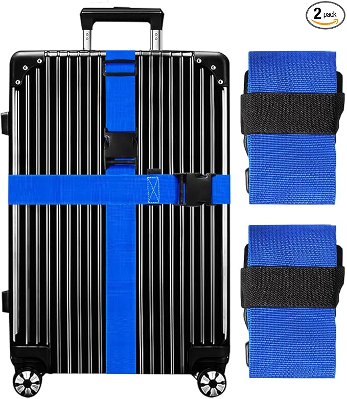 Luggage Straps for Suitcases TSA Approved-2 Pack Bright Personalized Luggage Belt Strap for Suitcase/Carry On Bag Luggage Accessories for Travel (Blue)