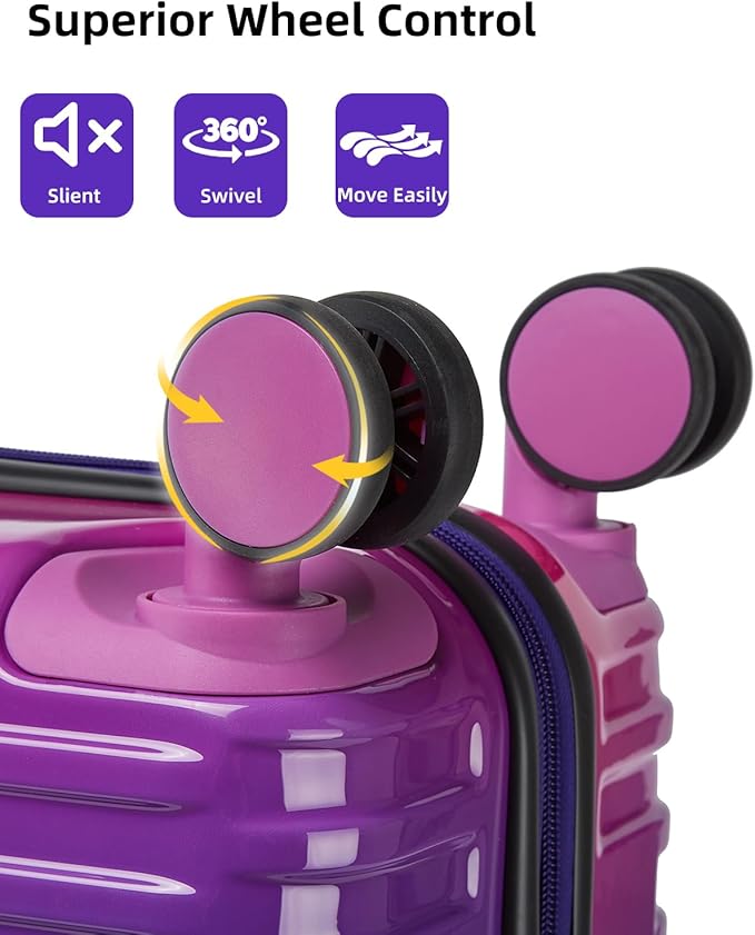 LARVENDER Carry on Luggage 22x14x9 Airline Approved, Expandable 20 Inch Hardside Suitcase with Wheels TSA Lock, PC+ABS Lightweight Carry on Suitcases for Women, Midnight Berry (20/DB/TB)