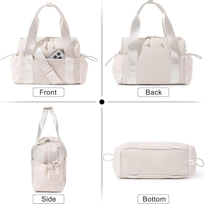 Small Gym Bag for Women, Mini Crossbody Gym Duffle Bag with Wet Compartment, Carry on Gym Tote Bag for Workout Dance Sport Travel (Mini-Beige)
