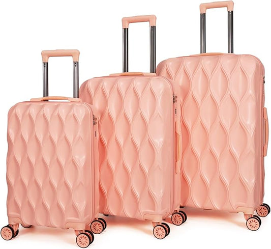 luggage sets 3 piece, 3 piece luggage sets with spinner wheels Hardside Lightweight Luggage 20in 24in 28in. (pink)