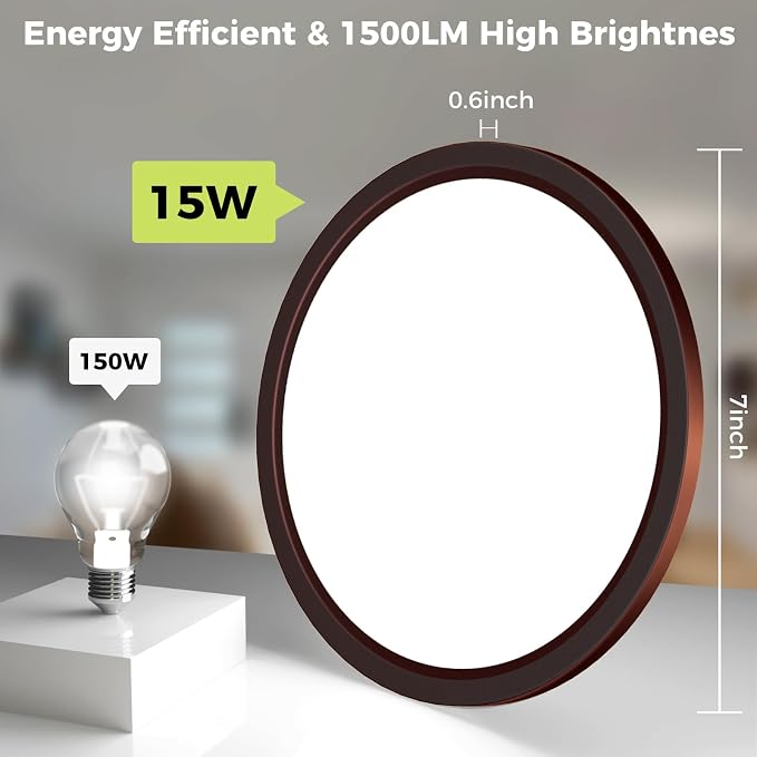 2Pack LED Flush Mount Ceiling Light Fixture Oil Rubbed Bronze, 7Inch 15W, Dimmable&3000K-6500K Adjustable Low Profile Ceiling Lights, 1500LM Round Lamp for Bathroom, Bedroom, Closet, Kitchen, Hallway