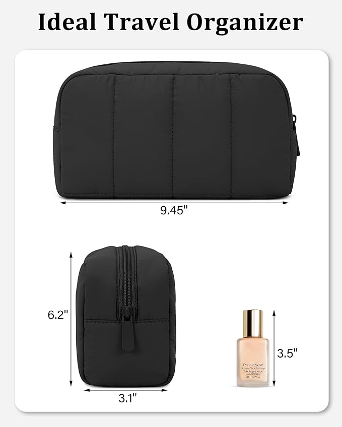 oscaurt Makeup Bag Cosmetic Bag Travel Toiletry Bag for Women Puffy Padded Cosmetic Pouch Purse Wide-open Makeup Organizer Case Travel Essentials