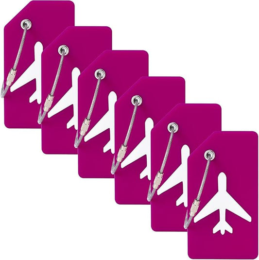 6 Pack Silicone Luggage Tag for Suitcases with Stainless Loop, Privacy Protection Travel Bag Tags Perfect to Quickly Spot Baggage Handbag (Cranberry)