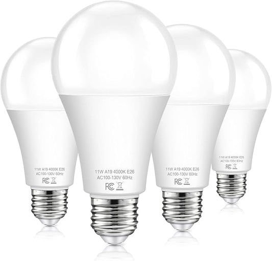 Dusk to Dawn Sensor Light Bulb Outdoor, A19 LED Bulbs Auto On Off 100 watt Equivalent, E26 Sensor Bulbs Neutral White 4000K, 11W 1200lm Smart Light Bulbs for Porch Garage Security, 4PACK