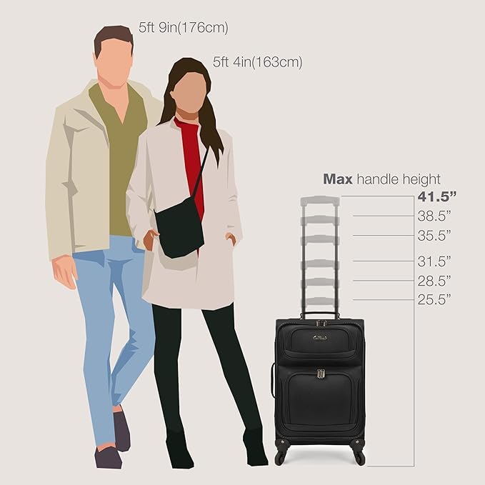 U.S. Traveler Rio Lightweight Softside Rolling Carry-on Suitcase, 4-Wheel Set, Black