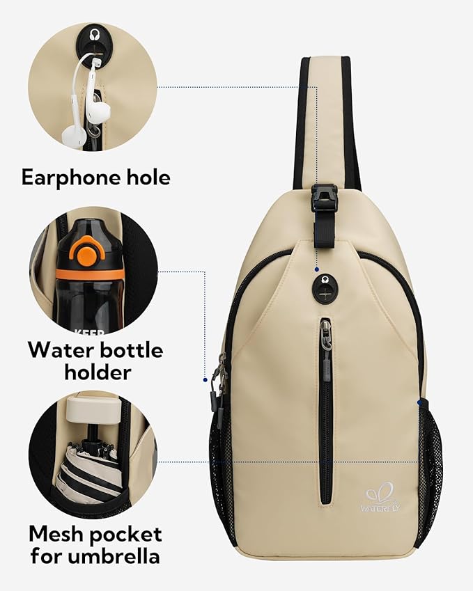 WATERFLY Crossbody Sling Backpack Sling Bag Travel Hiking Chest Bag Daypack