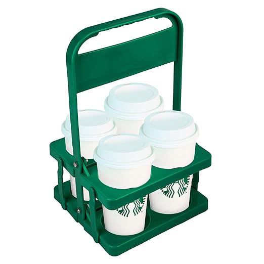 Bodaon 4 Cup Drink Carrier with Handle, Plastic Cup Carriers for Drinks, Drink Holder for Car,Take Out Delivery Drivers Accessories, Portable Foldable Reusable Mobile, Use for Food Delivery Bag