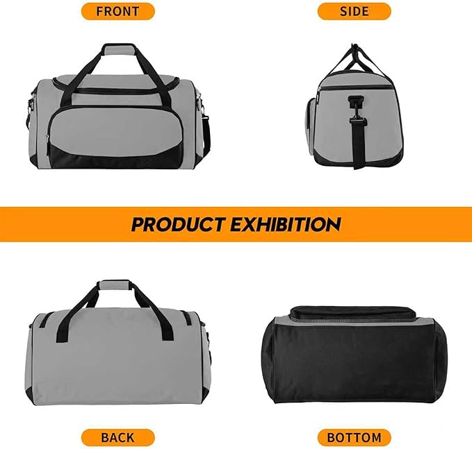 Heavy Duty Duffle Bag for Men, 55L Large Durable Gym Duffel Bag for Workout, Sports, Travel Gear - Gray