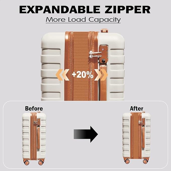 Zebra 20" Expandable Carry-On, Lightweight Hardshell Suitcase with Spinner Wheels,White Brown
