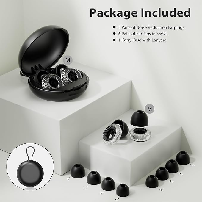 Concert Ear Plugs, Yawsoy High Fidelity Noise Cancelling Earplugs, Reusable Ear Plugs for Musicians, Raves, Focus and Sleep, 20dB Noise Reduction & Hearing Protection, 6 Pair Ear Tips in S/M/L(Clear)