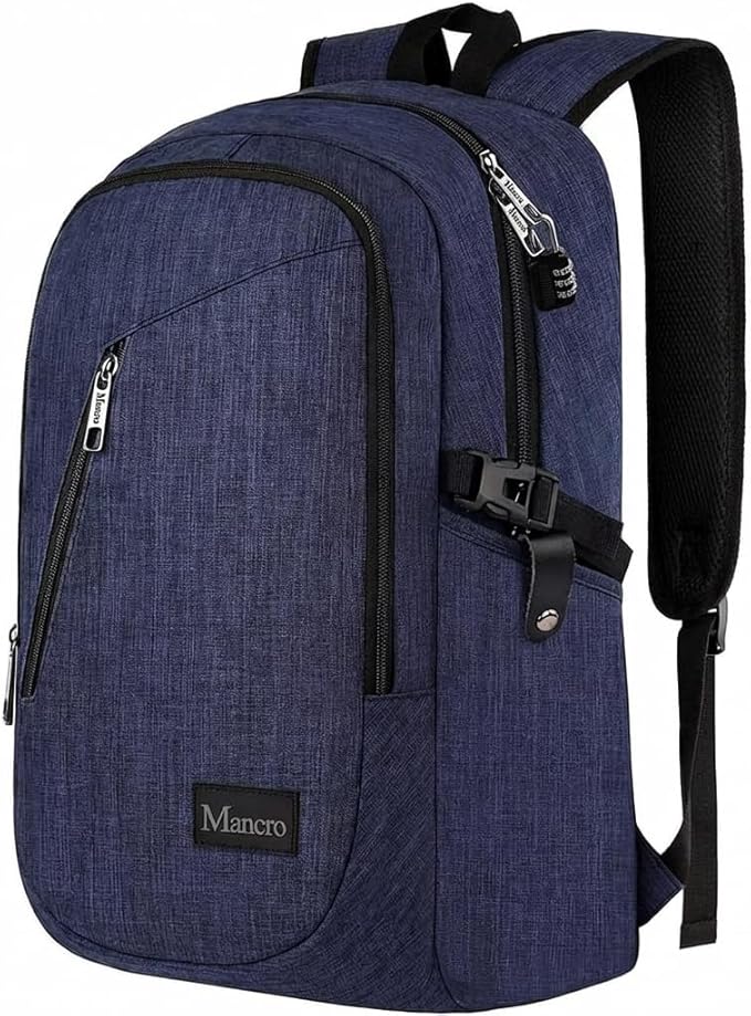 Mancro 17.3 in Business Laptop Backpack for Travel Water Resistant Anti-Theft Backpack with Lock Large Lightweight Computer Bag for Women Men, Blue