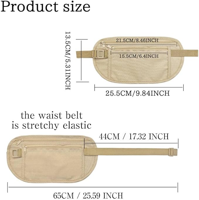 FuninCrea Money Belt, Nylon Fanny Pack Hidden Belt Bag with RFID Blocking for Women Men, Anti-theft Waist Pack Under Clothes with Adjustable Buckle for Travel, Running, Hiking, Cycling (khaki+black)
