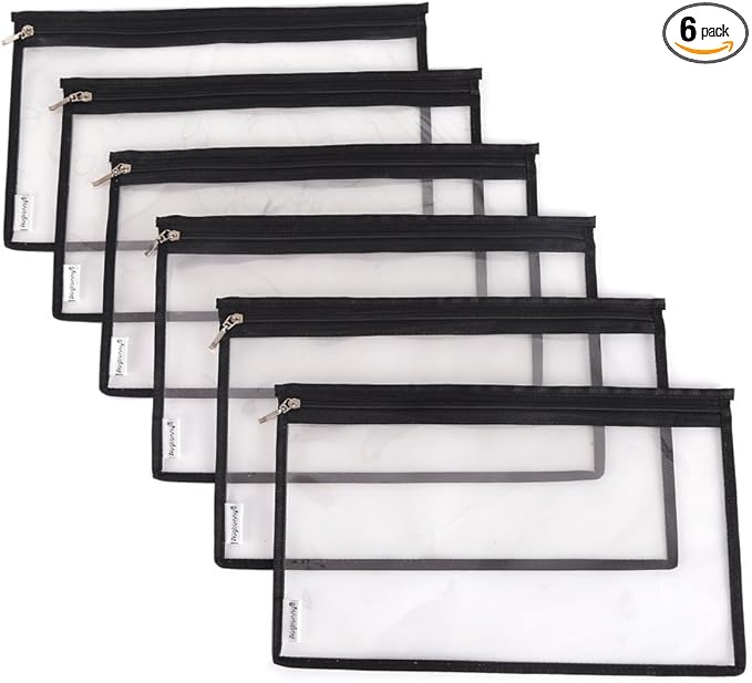 Multi-purpose Water Resisitant Clear PVC Security Bank Deposit Utility Zipper Coin Bag Check Wallet 6-pack