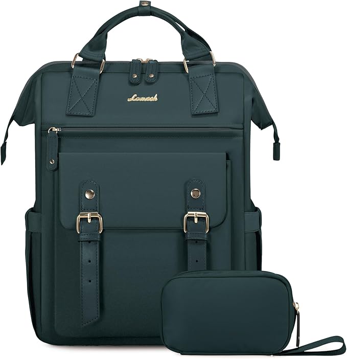 LOVEVOOK Laptop Backpack for Women Work Travel Backpack Purse, Nurse Bags Teacher Doctor Commuter Business Computer Bag, College Backpack Stylish Daypack, 15.6 Inch, Dark green-dark green