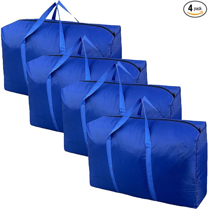 100L Extra Large Storage Bags, Big Moving Bags with Strong Zippers & Carrying Handles, Packing Bags for Moving, Storage, Travel and Camping, Storage Totes For Space Saving (Blue, 4 Pack)