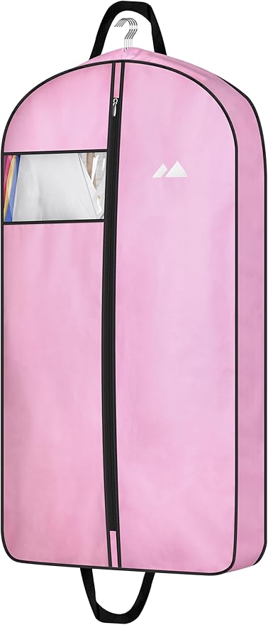 MISSLO 43" Pink Garment Bags for Travel for Women Waterproof Oxford Fabric Suit Bags for Closet Storage Dress Cover Hanging Clothes Bag