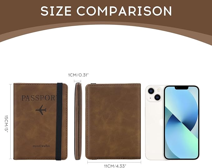 ILIYAH-Passport Cover-Passport Holder Travel Wallet-RFID Blocking Passport Case Travel Accessories Card Holder Wallet Unisex Travel Gifts (Brown)