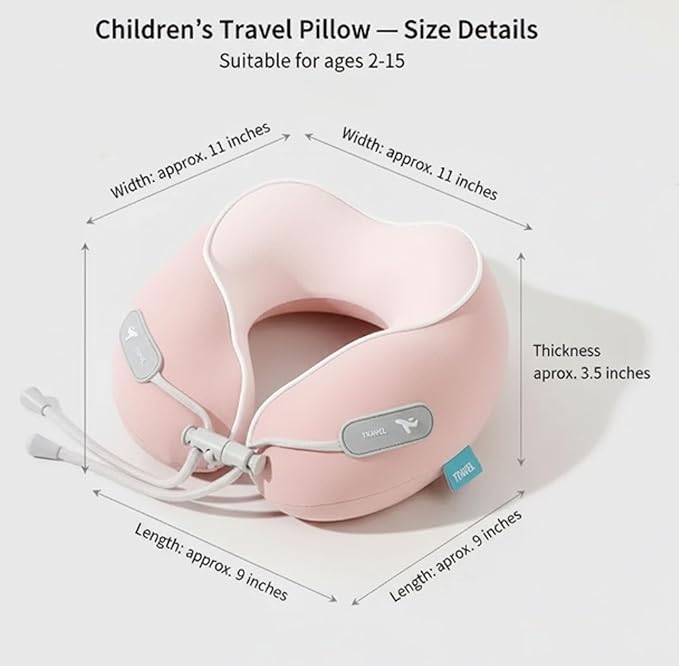 Kids Travel Pillow - Memory Foam Soft Airplane Neck Pillow for Head Neck Support,Compact Design with Hard Case,for Airplane,Car,Home Recliner,or Toddler Travel Support (Kids Pillow-Pink)