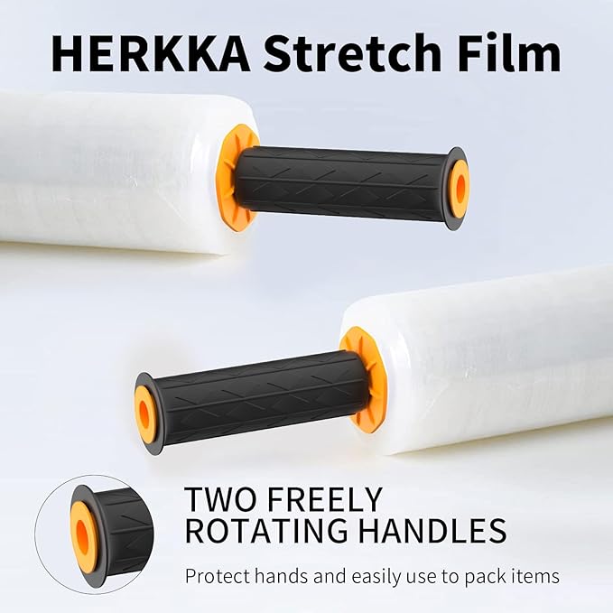 Stretch Film, HERKKA Stretch Wrap with Handles Industrial Strength, Moving Wrapping Plastic Roll, Shrink Wrap for Pallet Wrap, 15" x 1000 Feet, 2 Pack, 60 Gauge