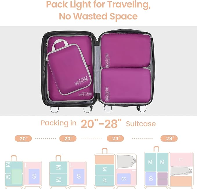Cambond Compression Packing Cubes for Travel - Lightweight Expandable Travel Bags Luggage Organizers Travel Essentials Compression Cubes for Travel Space Saver for Carry on Suitcases Organizer