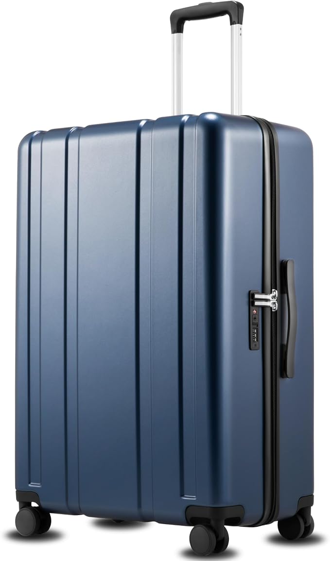 LUGGEX 28 Inch Large Checked Suitcase, L2 105L Capacity PC Hard Shell Luggage with 360° Spinner Wheels & TSA Lock, Durable Travel Bag for Extended Trips (EX-Core, Blue, 28 Inch)